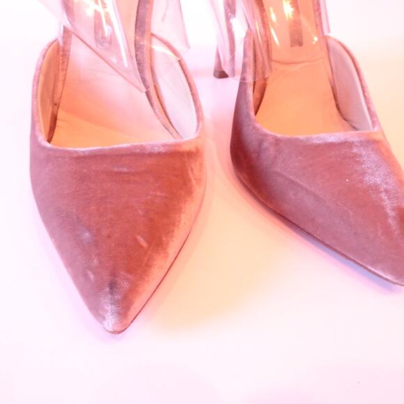 Sophia Webster Tara Velvet Clear PVC High Mules Sandals Sz 37 PINK - Picture 5 of 14